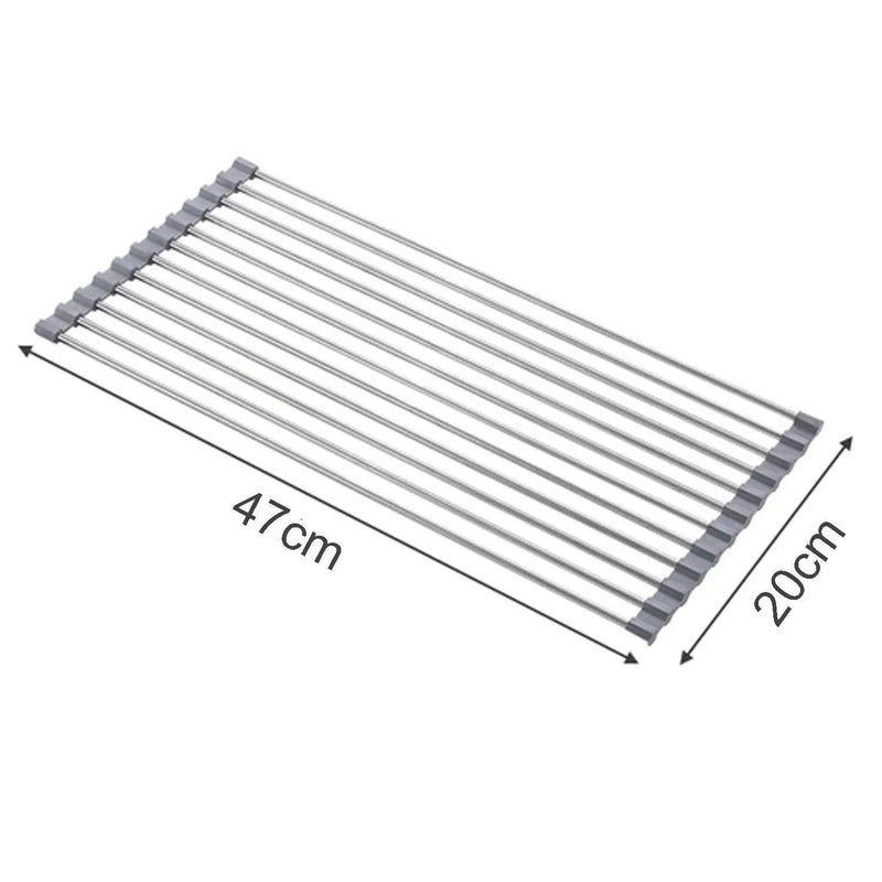 Stainless Steel Kitchen Foldable Kitchen Sink Drying Roller Drying Rack - Urbanih.