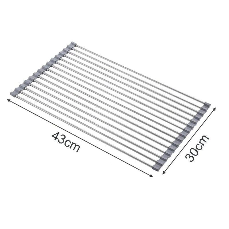 Stainless Steel Kitchen Foldable Kitchen Sink Drying Roller Drying Rack - Urbanih.