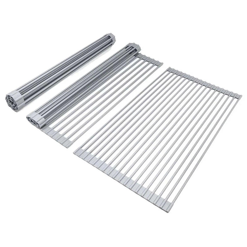 Stainless Steel Kitchen Foldable Kitchen Sink Drying Roller Drying Rack - Urbanih.